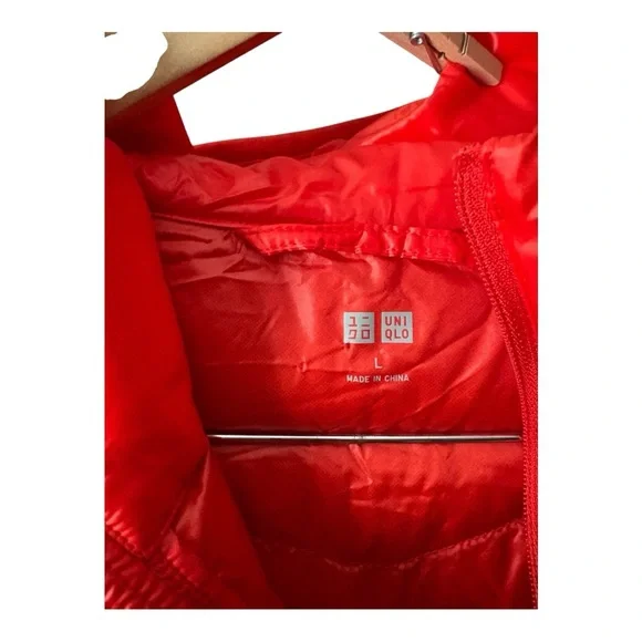 Uniqlo Ultra Light Down Puffer Jacket Coat Orange Red Size Large - Picture 3 of 9